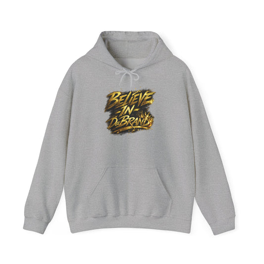 BelieveleDaBrand Hoodie — Gold Brushstroke Logo Pullover - BrandVizion